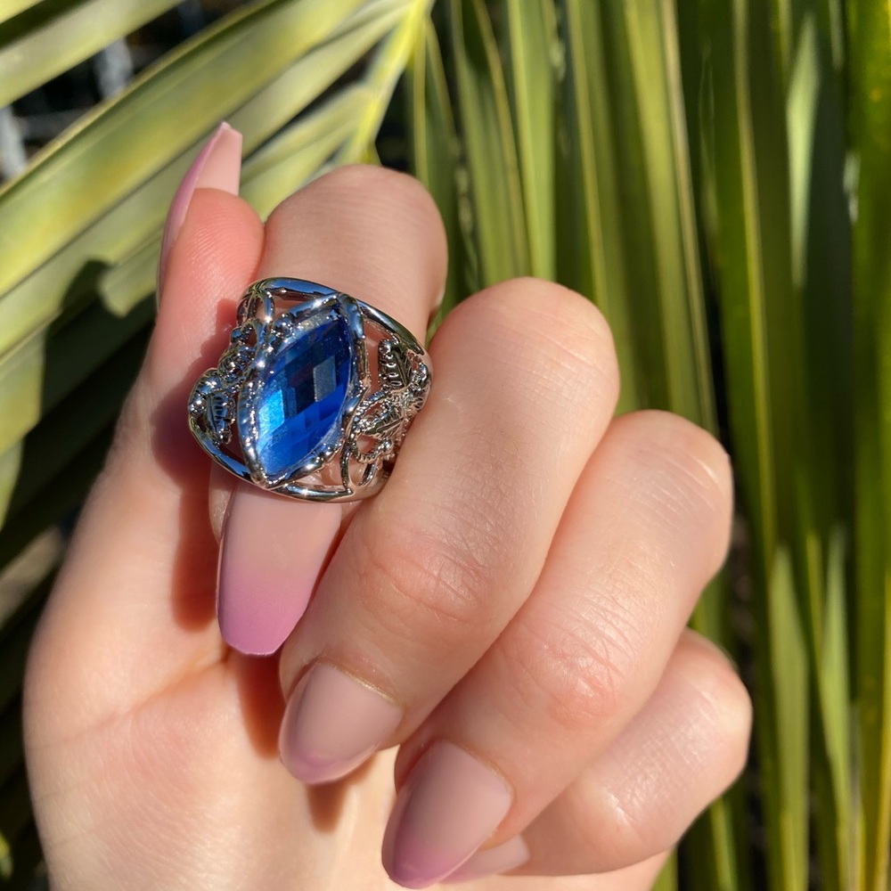 NEW 925  Silver Marquise Cut Blue/Stone Ring - Picture 5 of 14